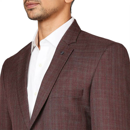Men Maroon Slim Fit Checks Polyester Blend Jackets