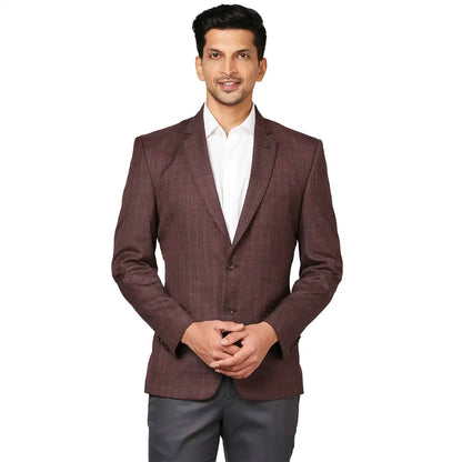 Men Maroon Slim Fit Checks Polyester Blend Jackets