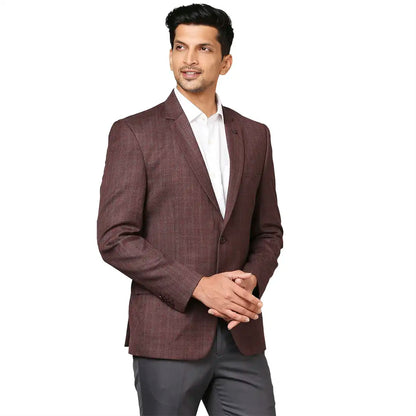Men Maroon Slim Fit Checks Polyester Blend Jackets