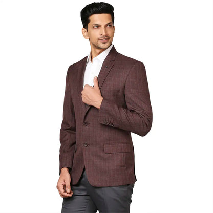 Men Maroon Slim Fit Checks Polyester Blend Jackets