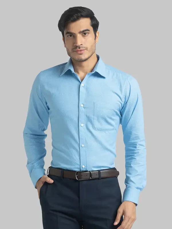 Men Blue Slim Fit Structure Cotton Full Sleeve Shirts