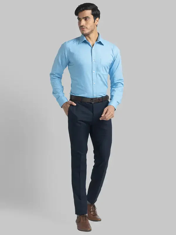 Men Blue Slim Fit Structure Cotton Full Sleeve Shirts