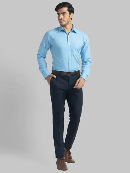Men Blue Slim Fit Structure Cotton Full Sleeve Shirts