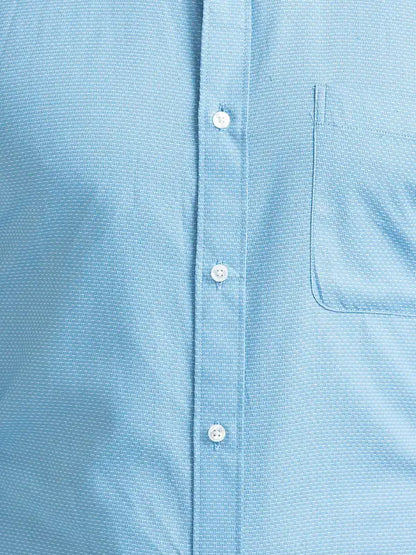 Men Blue Slim Fit Structure Cotton Full Sleeve Shirts