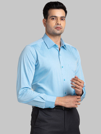 Raymond Blue Solid Contemporary Fit Full Sleeve Cotton Shirt