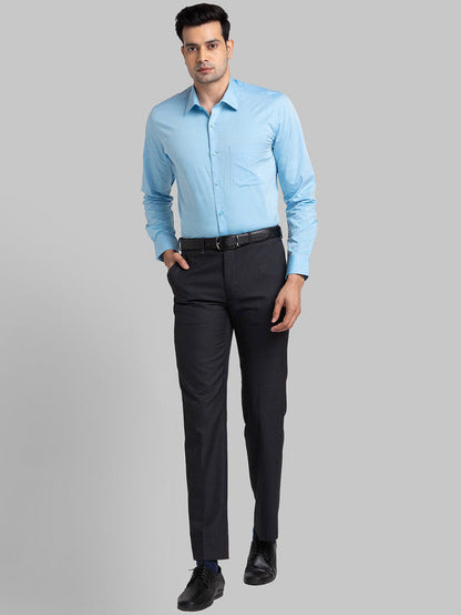 Raymond Blue Solid Contemporary Fit Full Sleeve Cotton Shirt