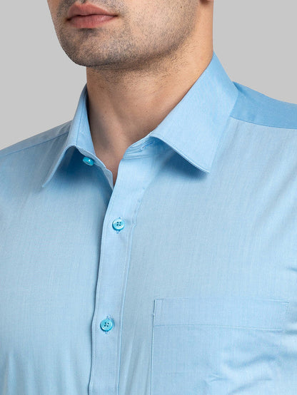 Raymond Blue Solid Contemporary Fit Full Sleeve Cotton Shirt