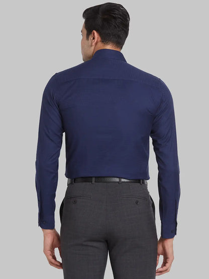 Men Blue Contemporary Fit Structure  Cotton Full Sleeve Regular Collar Shirts