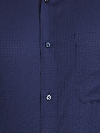 Men Blue Contemporary Fit Structure  Cotton Full Sleeve Regular Collar Shirts