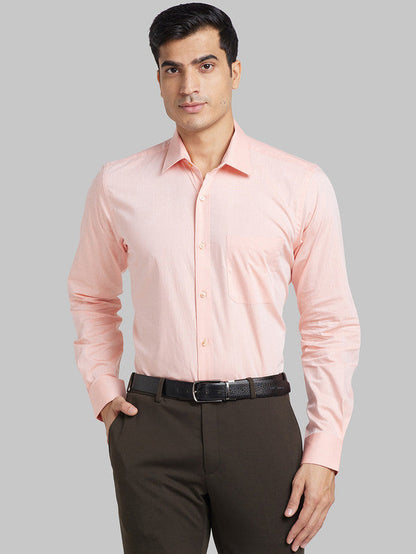 Raymond Orange Solid Contemporary Fit Full Sleeve Cotton Shirt