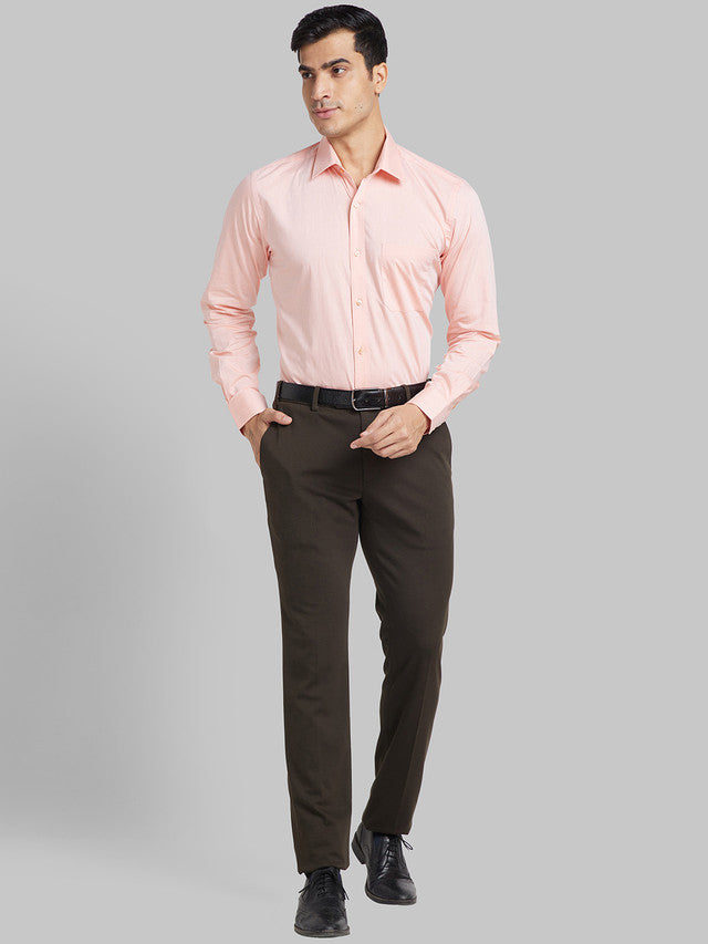 Raymond Orange Solid Contemporary Fit Full Sleeve Cotton Shirt