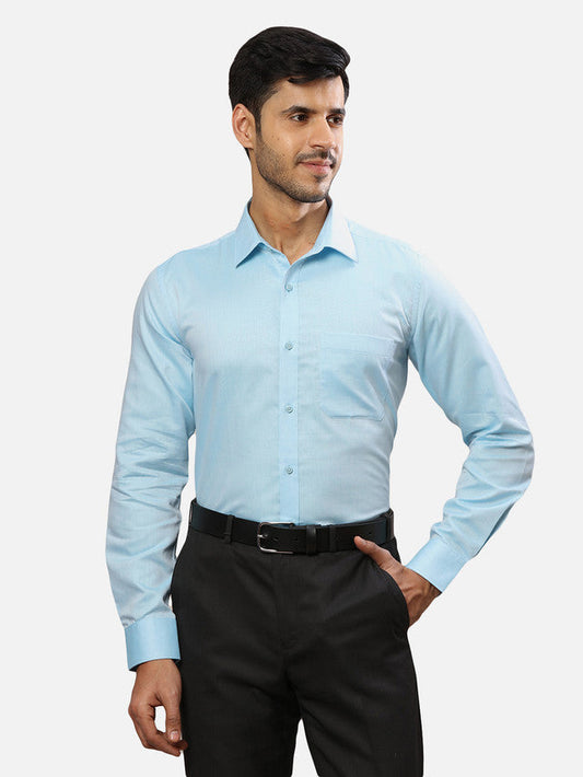 Raymond Blue Solid Contemporary Fit Full Sleeve Cotton Shirt