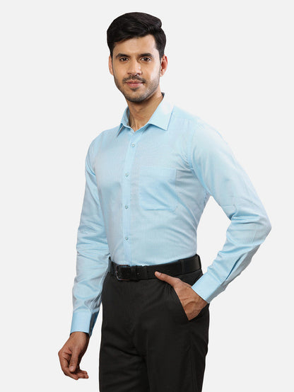Raymond Blue Solid Contemporary Fit Full Sleeve Cotton Shirt