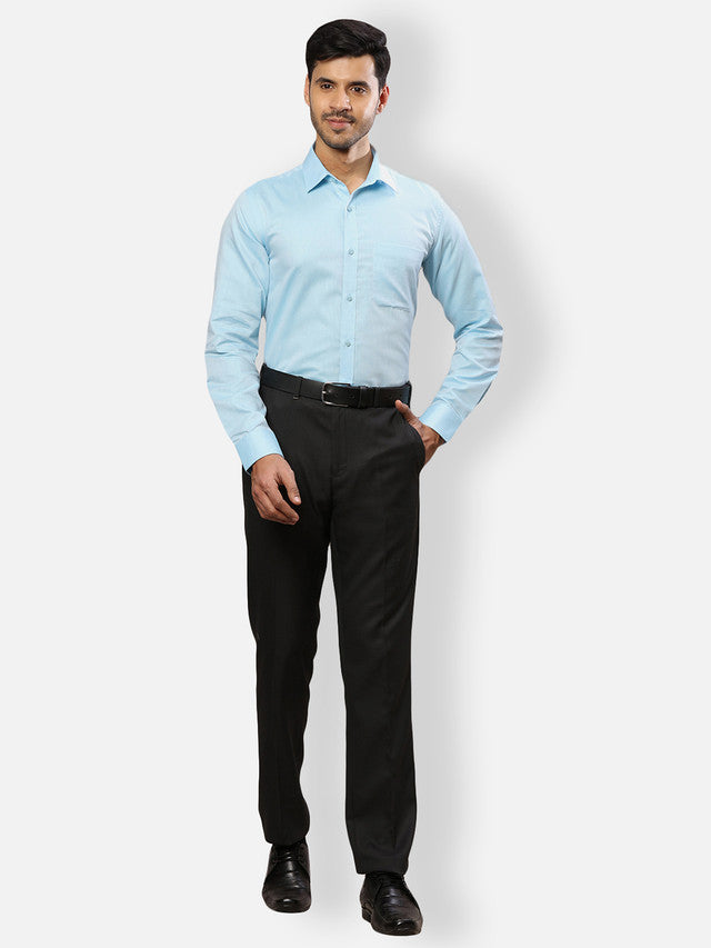 Raymond Blue Solid Contemporary Fit Full Sleeve Cotton Shirt