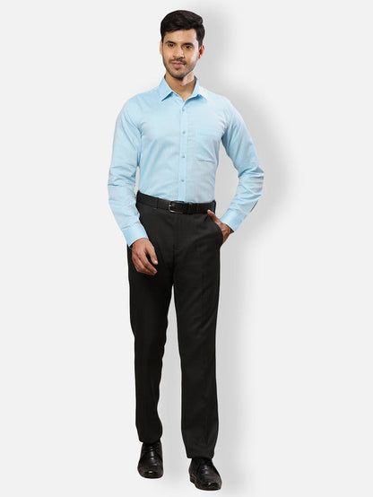 Raymond Blue Solid Contemporary Fit Full Sleeve Cotton Shirt