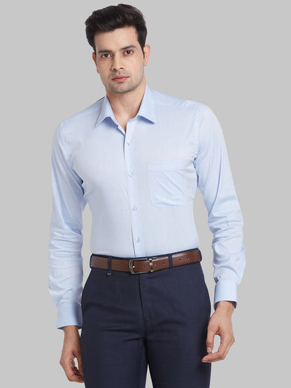 Raymond Blue Structure Contemporary Fit Cotton Blend Formal Shirt