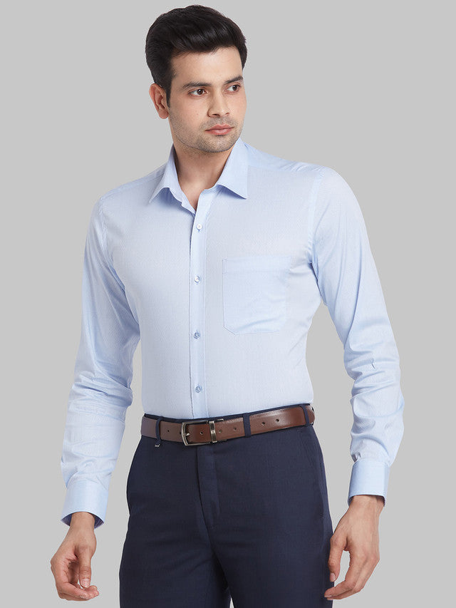 Raymond Blue Structure Contemporary Fit Cotton Blend Formal Shirt