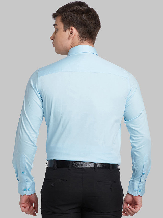 Raymond Blue Solid Contemporary Fit Full Sleeve Cotton Blend Shirt