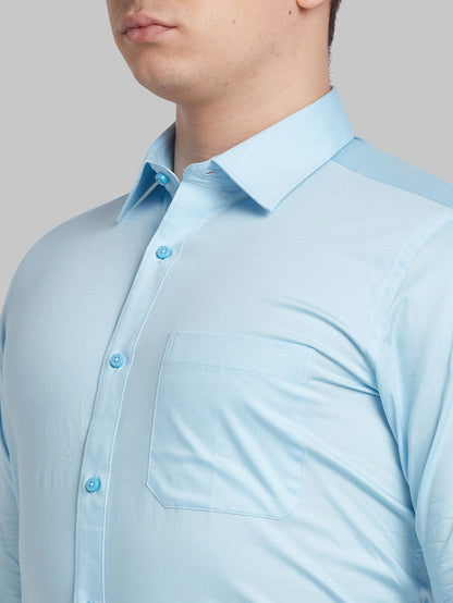 Raymond Blue Solid Contemporary Fit Full Sleeve Cotton Blend Shirt