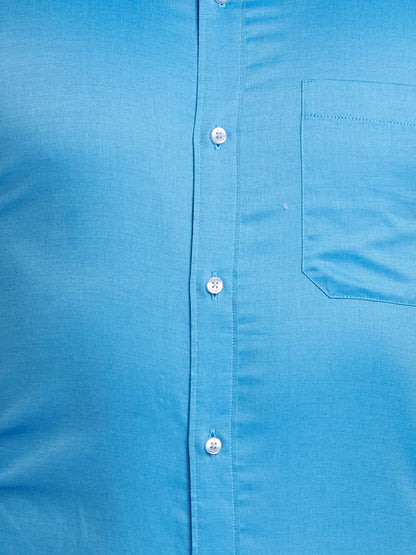 Men Blue Contemporary Fit Solid  Cotton Full Sleeve Regular Collar Shirts