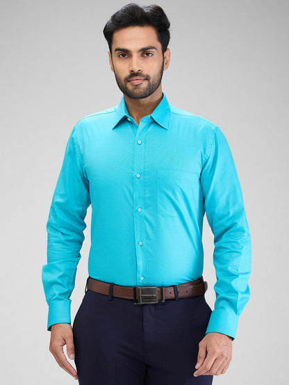 Raymond Blue Solid Contemporary Fit Cotton Formal Shirt