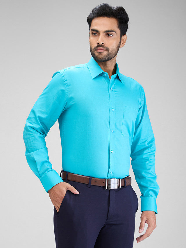Raymond Blue Solid Contemporary Fit Cotton Formal Shirt