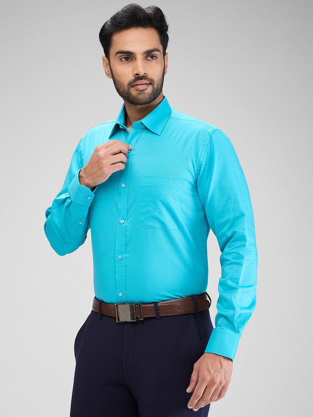 Raymond Blue Solid Contemporary Fit Cotton Formal Shirt