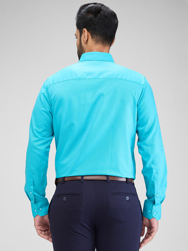 Raymond Blue Solid Contemporary Fit Cotton Formal Shirt