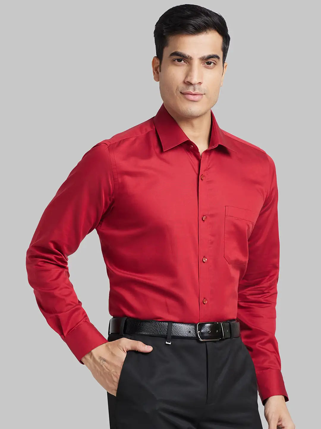 Men Red Contemporary Fit Solid  Cotton Full Sleeve Regular Collar Shirts