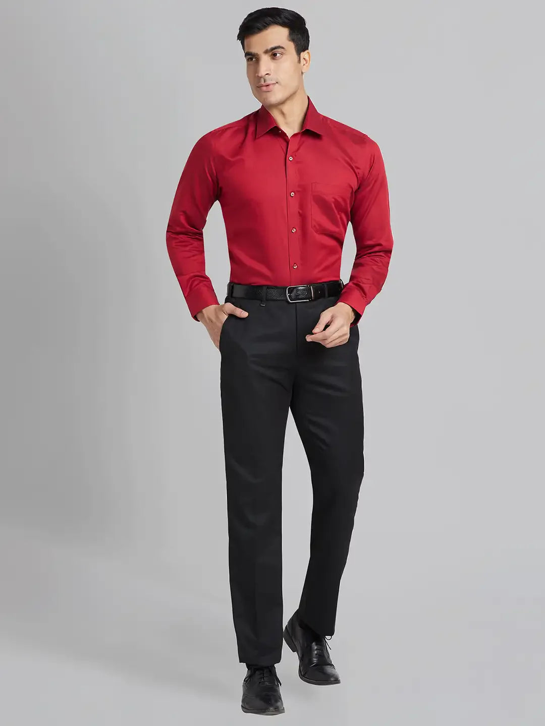 Men Red Contemporary Fit Solid  Cotton Full Sleeve Regular Collar Shirts