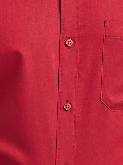 Men Red Contemporary Fit Solid  Cotton Full Sleeve Regular Collar Shirts