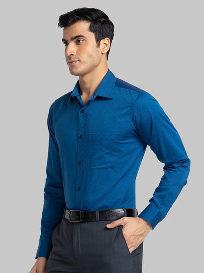 Men Blue Slim Fit Structure Cotton Half Sleeve Shirts