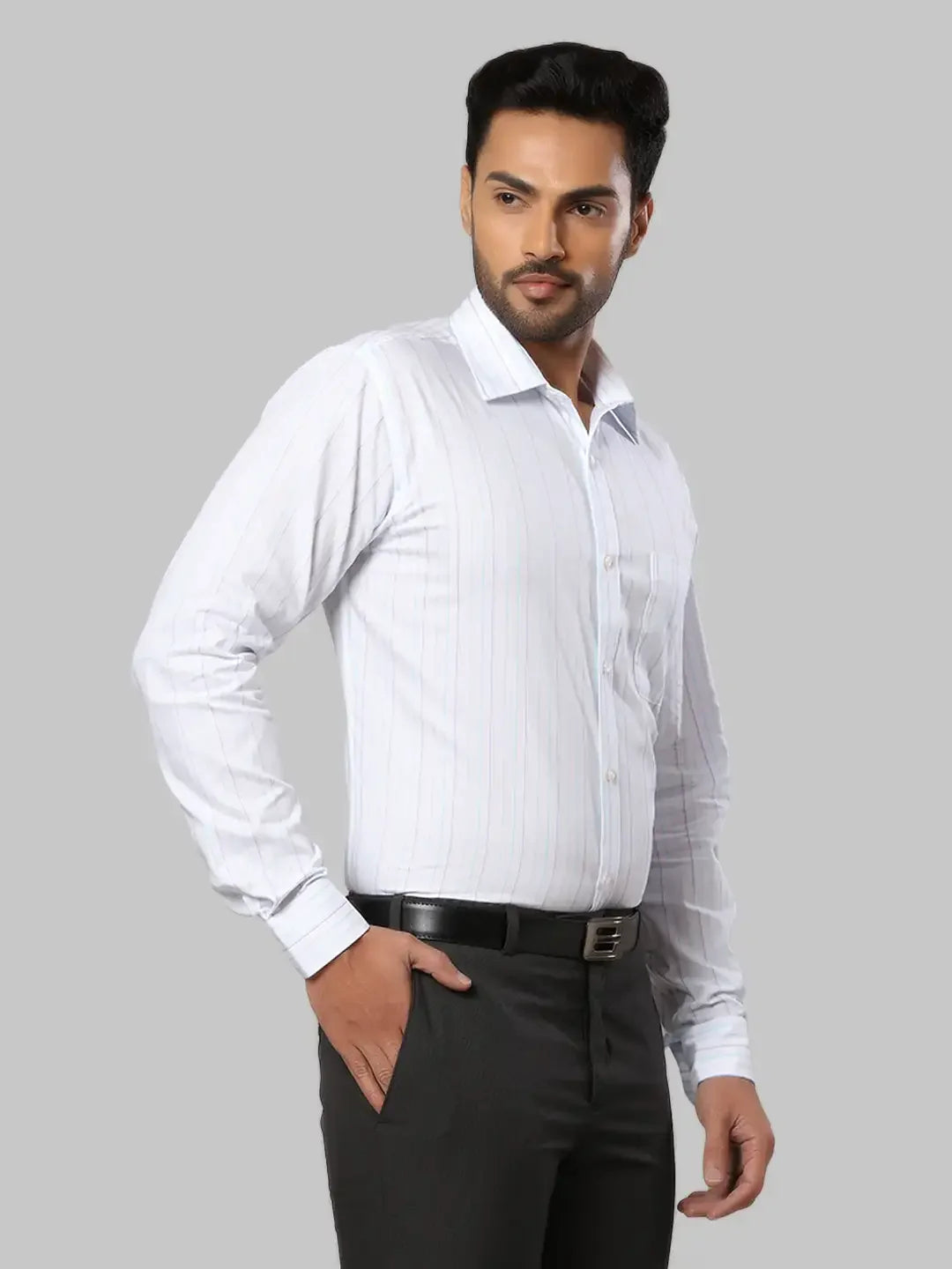 Men Petrol Slim Fit Stripe Cotton Half Sleeve Shirts