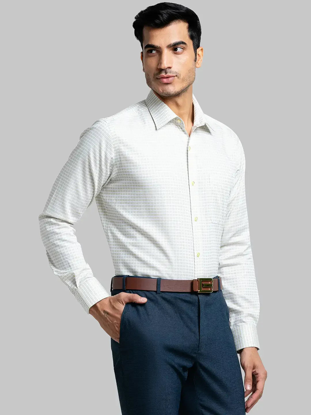 Men Green Contemporary Fit Checks Cotton Full Sleeve Shirts