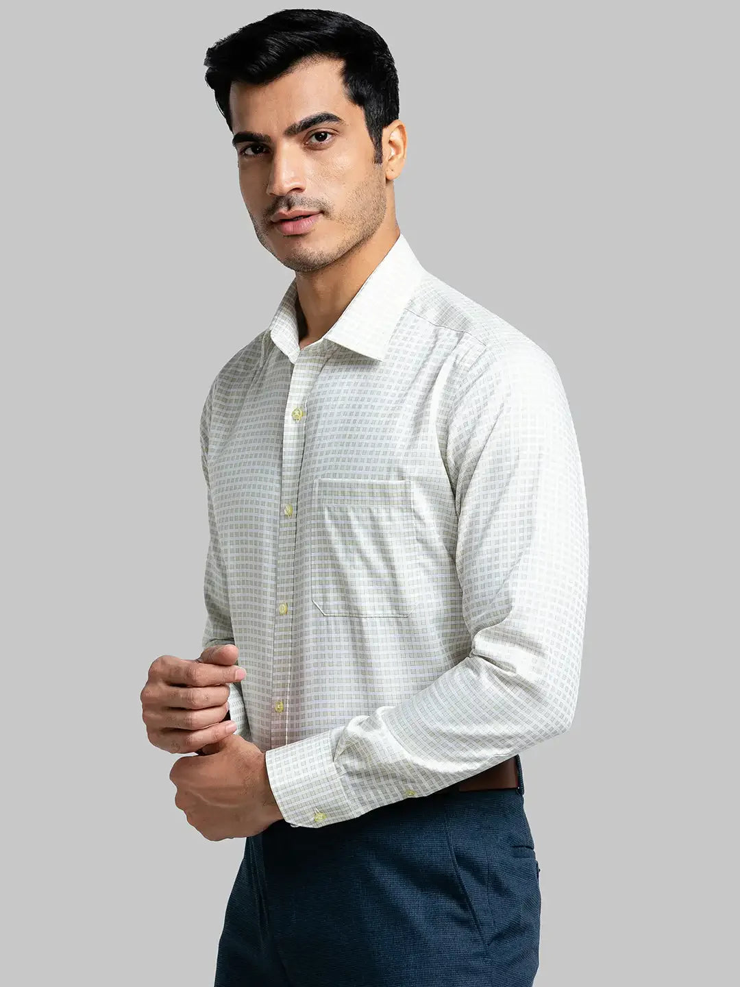 Men Green Contemporary Fit Checks Cotton Full Sleeve Shirts