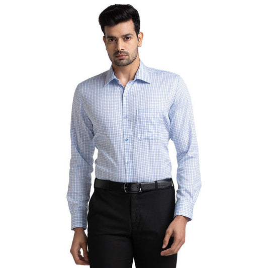 Raymond Men Blue Checks Contemporary Fit Cotton Shirt