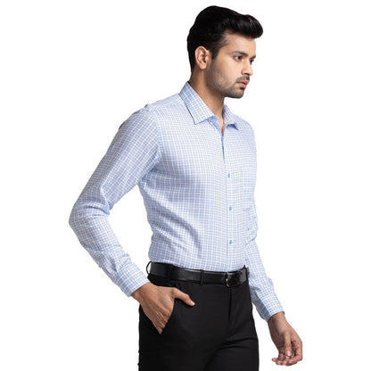 Raymond Men Blue Checks Contemporary Fit Cotton Shirt