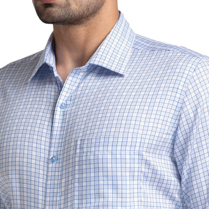 Raymond Men Blue Checks Contemporary Fit Cotton Shirt