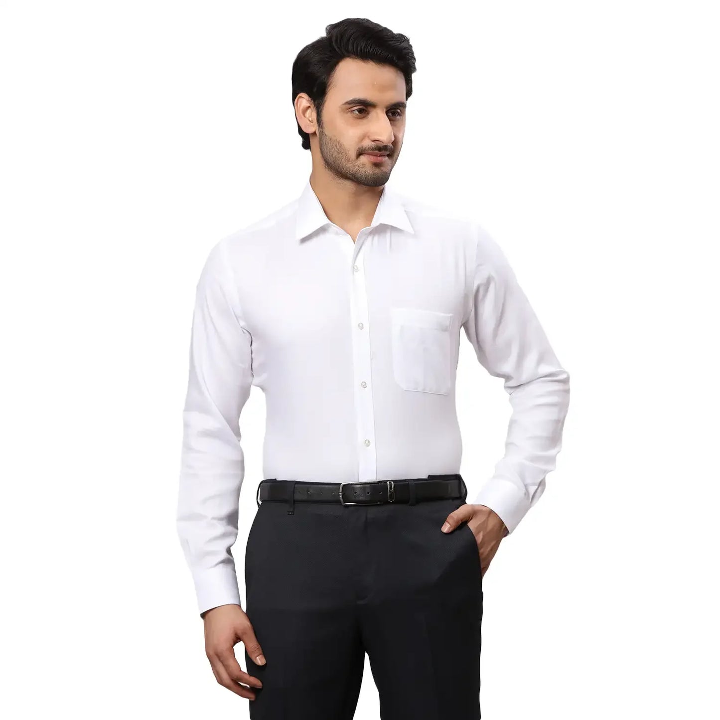 Men White Contemporary Fit Structure Cotton Full Sleeves Cutaway Collar Shirts