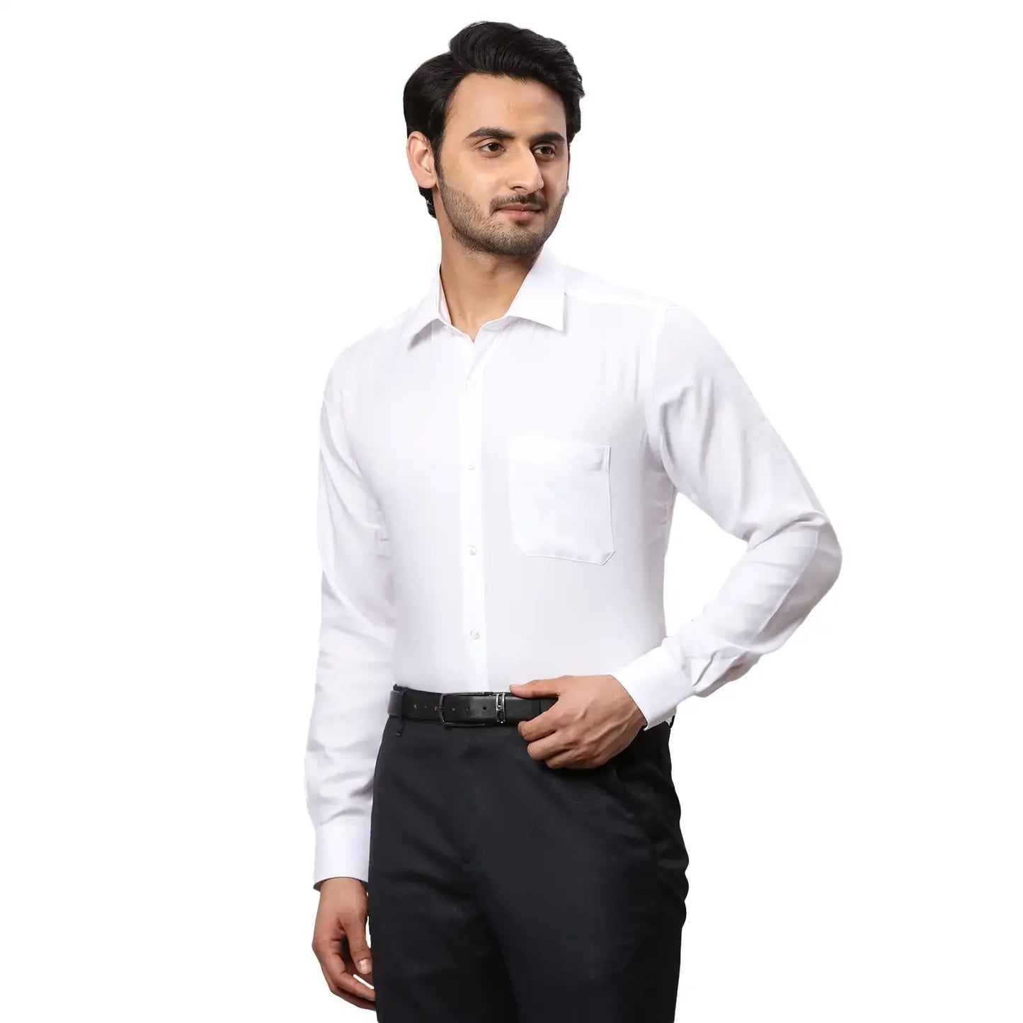 Men White Contemporary Fit Structure Cotton Full Sleeves Cutaway Collar Shirts