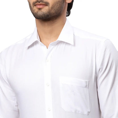 Men White Contemporary Fit Structure Cotton Full Sleeves Cutaway Collar Shirts