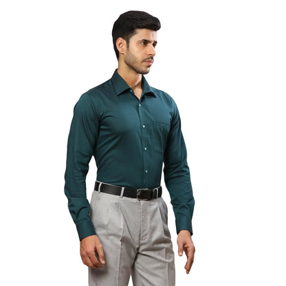 Men Green Contemporary Fit Solid  Cotton Full Sleeve Cutaway Collar Shirts