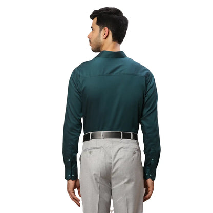 Men Green Contemporary Fit Solid  Cotton Full Sleeve Cutaway Collar Shirts