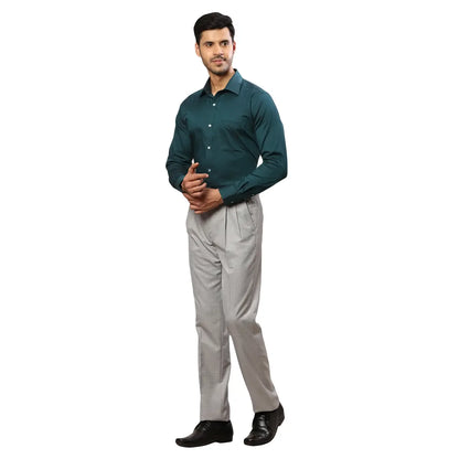 Men Green Contemporary Fit Solid  Cotton Full Sleeve Cutaway Collar Shirts