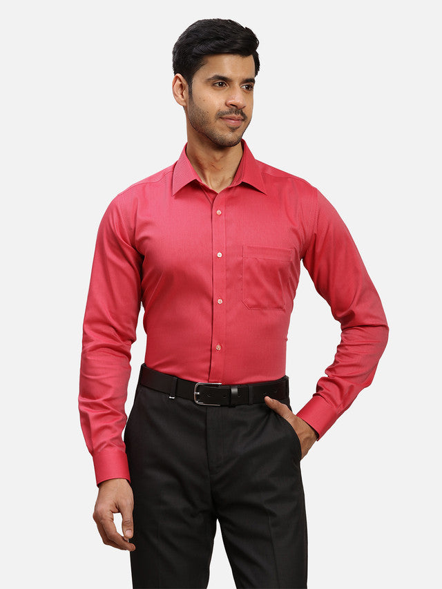Raymond Red Solid Contemporary Fit Full Sleeve Cotton Shirt