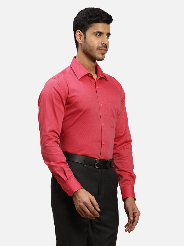 Raymond Red Solid Contemporary Fit Full Sleeve Cotton Shirt
