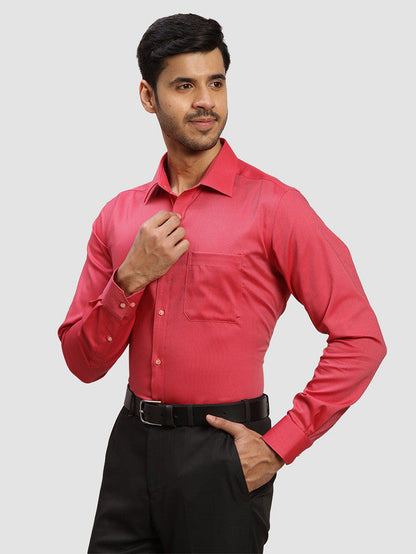 Raymond Red Solid Contemporary Fit Full Sleeve Cotton Shirt