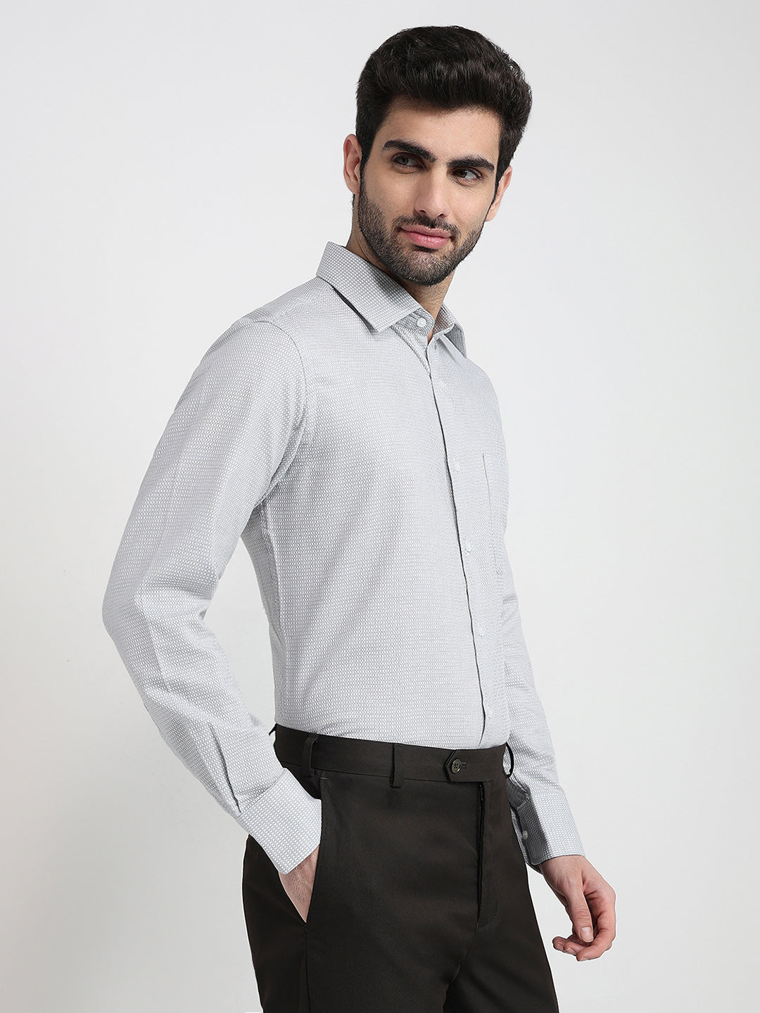 Raymond Men Grey Structure Slim Fit Cotton Full Sleeve Formal Shirt