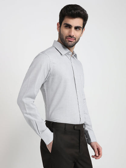 Raymond Men Grey Structure Slim Fit Cotton Full Sleeve Formal Shirt