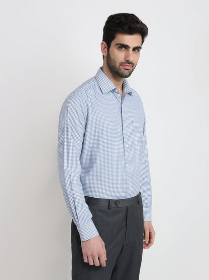 Raymond Men Blue Checks Slim Fit Bamboo Blend Full Sleeve Formal Shirt